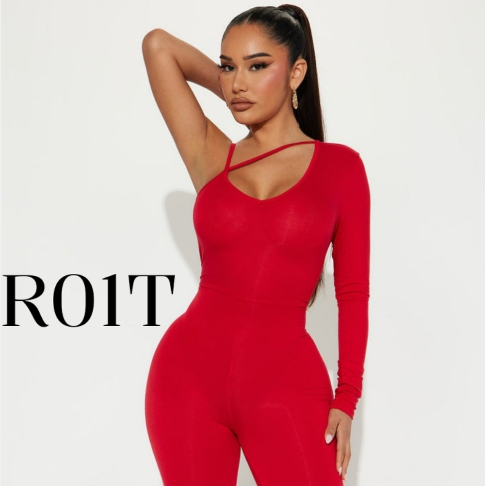 Fashion Nova Bold Red One-Shoulder Jumpsuit